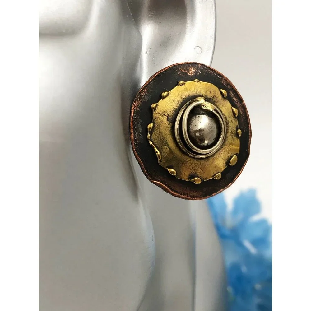Artisan made, mixed metal pierced earrings - Picture 2 of 5